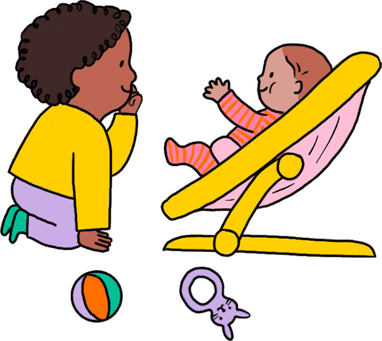 Un tout-petit, en étant devant un bébé plus jeune que lui, peut se demander : « Est-ce que moi aussi, j’ai été petit comme ça ? »