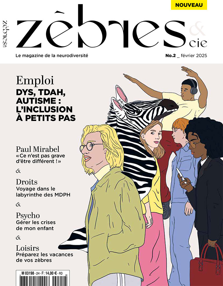 Couverture du n°2 (février 2025) du magazine Zèbres, le magazine de la neurodiversité.