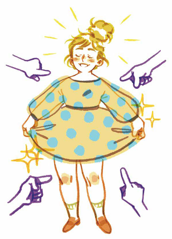 Les moqueries, c’est énervant ! «En colo, une fille m’a dit d’éviter de porter des robes parce qu’on voyait trop mon ventre. » Emma, 11 ans.