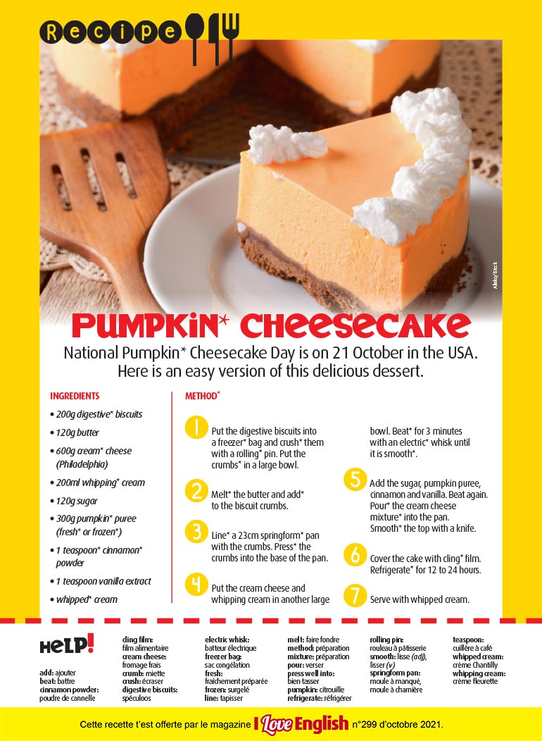 Recette en anglais&nbsp;: Pumpkin cheesecake. . Photo : Alleko/iStock.