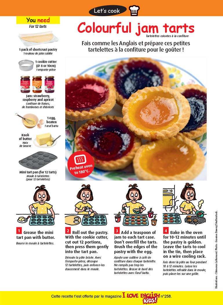 Colourful jam tarts, I Love English for Kids! n°258, mars 2024. Photo :Graeme Dawes/Shutterstock.