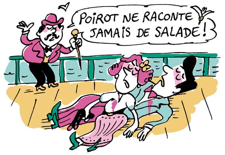Jackie part avec panache : elle tue Doyle et se donne la mort. “Le classique sans prise de tête : Mort sur le Nil”, Je bouquine n°483, mai 2024. Illustrations : Marion Puech.