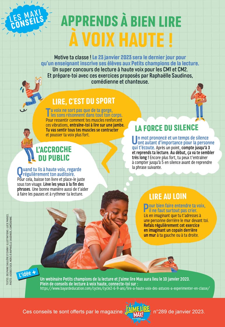 Apprends à bien lire à voix haute !, J‘aime lire Max n°289, janvier 2023. Illustrations : Lucie Parkes. Photo : Adobestock.
