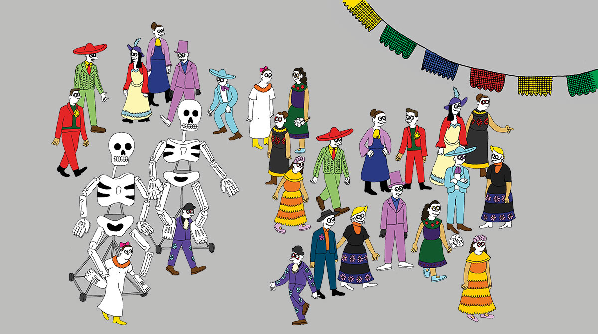 “Le jour des morts, au Mexique, c’est la fête !”, Mes premiers J’aime lire, n°255, novembre 2023. Conception : Arnaud Alméras et Ombeline Blaise. Illustration : Camille Blandin.