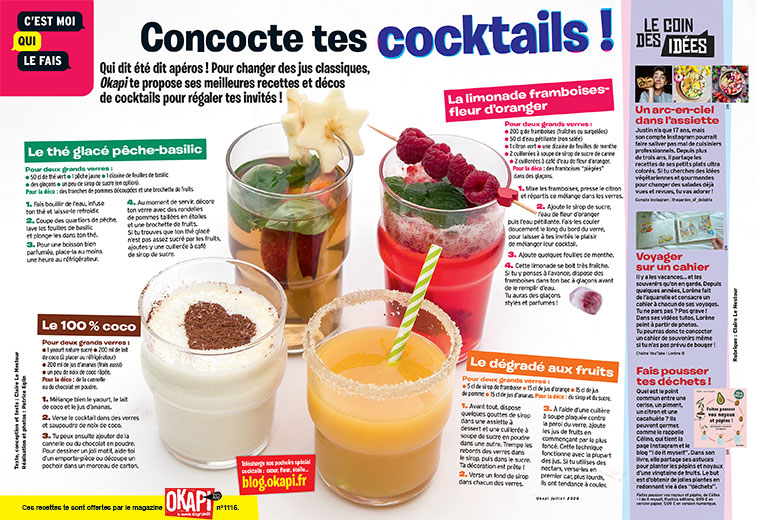Recettes de cocktails sans alcool d'Okapi (10-15 ans).