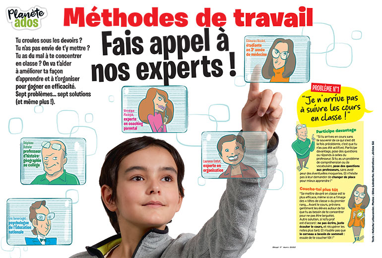© Photos : Gilles Leimdorfer. Illustrations : Jérôme Sié. ”Méthodes de travail : les 7 conseils d’Okapi pour mieux s’organiser”, Okapi n°1151, 1er mars 2022.