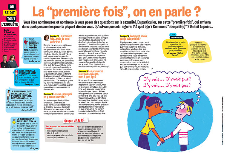 La première fois, on en parle ?, article extrait du magazine Okapi n°1180, 15 juin 2023. Illustration : Océane Meklemberg.