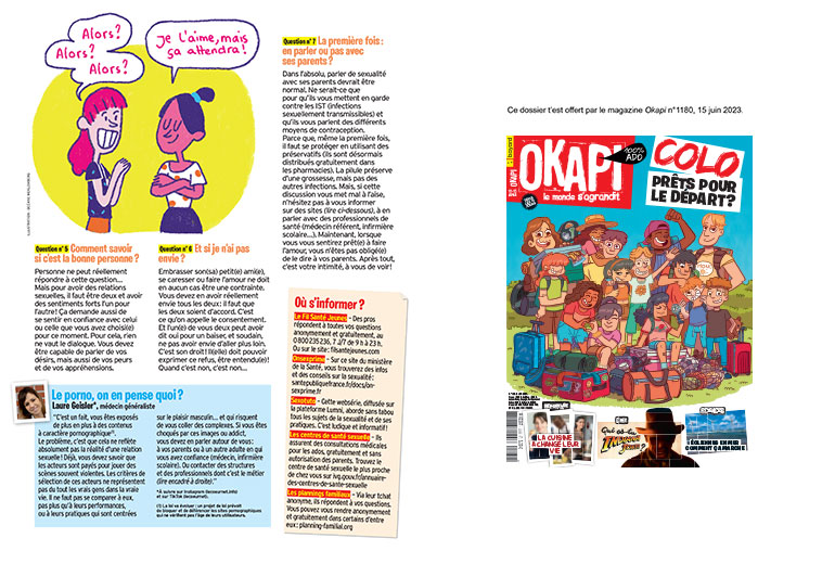 La première fois, on en parle ?, article extrait du magazine Okapi n°1180, 15 juin 2023. Illustration : Océane Meklemberg.