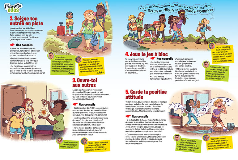 Pour mieux s'intégrer en colo, il vaut mieux jouer le jeu à bloc. Es-tu prêt(e) pour la colo ? Article extrait du magazine Okapi n°1180, 15 juin 2023. Illustration : Christopher Ganglof.
