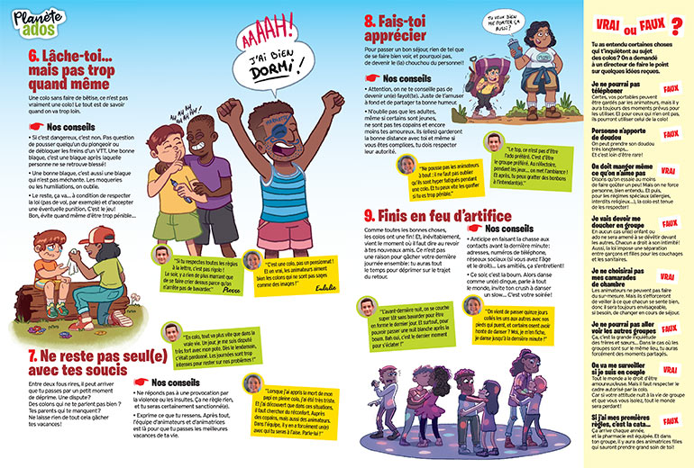 Si on a des soucis en colo, ne pas hésiter à demander de l'aide. Es-tu prêt(e) pour la colo ? Article extrait du magazine Okapi n°1180, 15 juin 2023. Illustration : Christopher Ganglof.