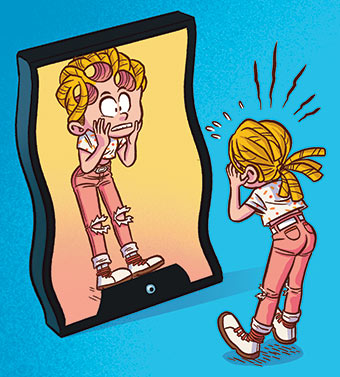 TikTok chamboule le processus de mémorisation. Que se passe-t-il dans ton cerveau quand tu es sur TikTok ?, article extrait du magazine Okapi n°1186, 15 octobre 2023. Illustration : Mouk.