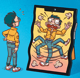 Pour reprendre le contrôle, il faut sortir, voir des amis, faire du sport… pour casser le cercle vicieux des shots successifs de dopamine. Que se passe-t-il dans ton cerveau quand tu es sur TikTok ?, article extrait du magazine Okapi n°1186, 15 octobre 2023. Illustration : Mouk.