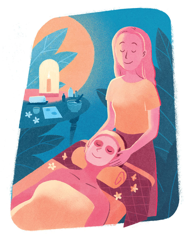 Stage dans un institut de beauté. Ce que mon stage m'a appris, article extrait du magazine Okapi n°1186, 15 octobre 2023. © Illustration : Fachri Maulana.