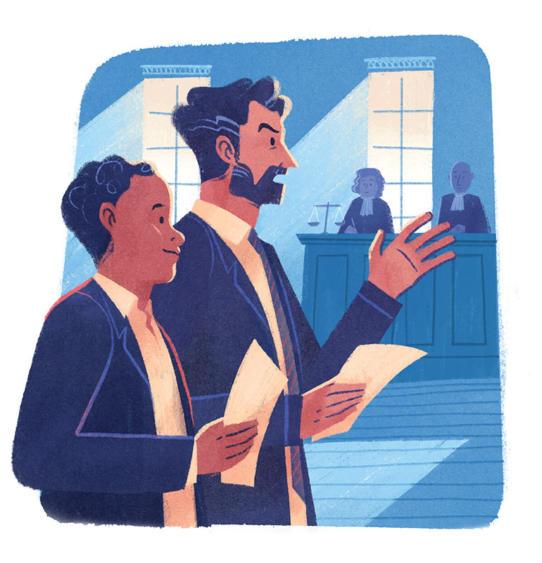 Stage dans un cabinet d'avocats. Ce que mon stage m'a appris, article extrait du magazine Okapi n°1186, 15 octobre 2023. © Illustration : Fachri Maulana.