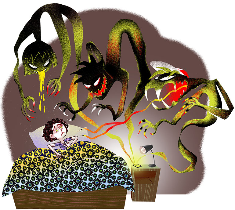 La violence psychologique rend l’élève isolé plus fragile. Cyberharcelée par un groupe de classe, article extrait du magazine Okapi n°1188, 15 novembre 2023. © Illustration : PrincessH.