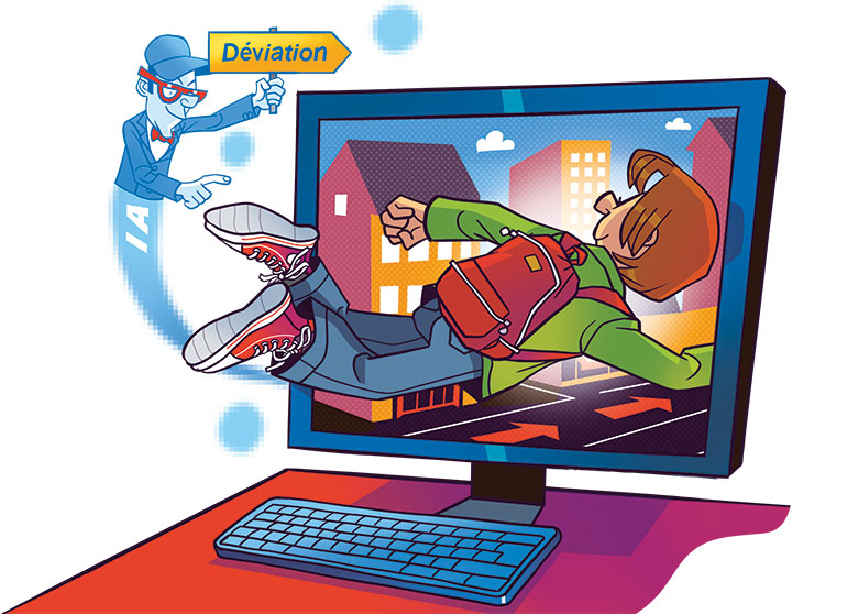L'IA va aider les GPS à rendre la planification des trajets encore plus réaliste. Ton année 2024 avec l'intelligence artificielle, article extrait du magazine Okapi n°1191, 1er janvier 2024. Illustrations : Guillaume Decaux.