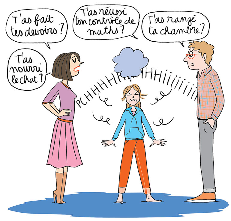 La pression parentale peut faire souffrir les ados, qui ne veulent pas décevoir. Je suis sous pression, article extrait du magazine Okapi n°1192, 15 janvier 2024. Illustration : Emmanuelle Teyras.