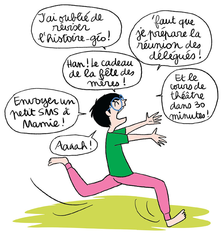 La pression peut venir de partout : l'école, les parents, les réseau sociaux…. Je suis sous pression, article extrait du magazine Okapi n°1192, 15 janvier 2024. Illustration : Emmanuelle Teyras.