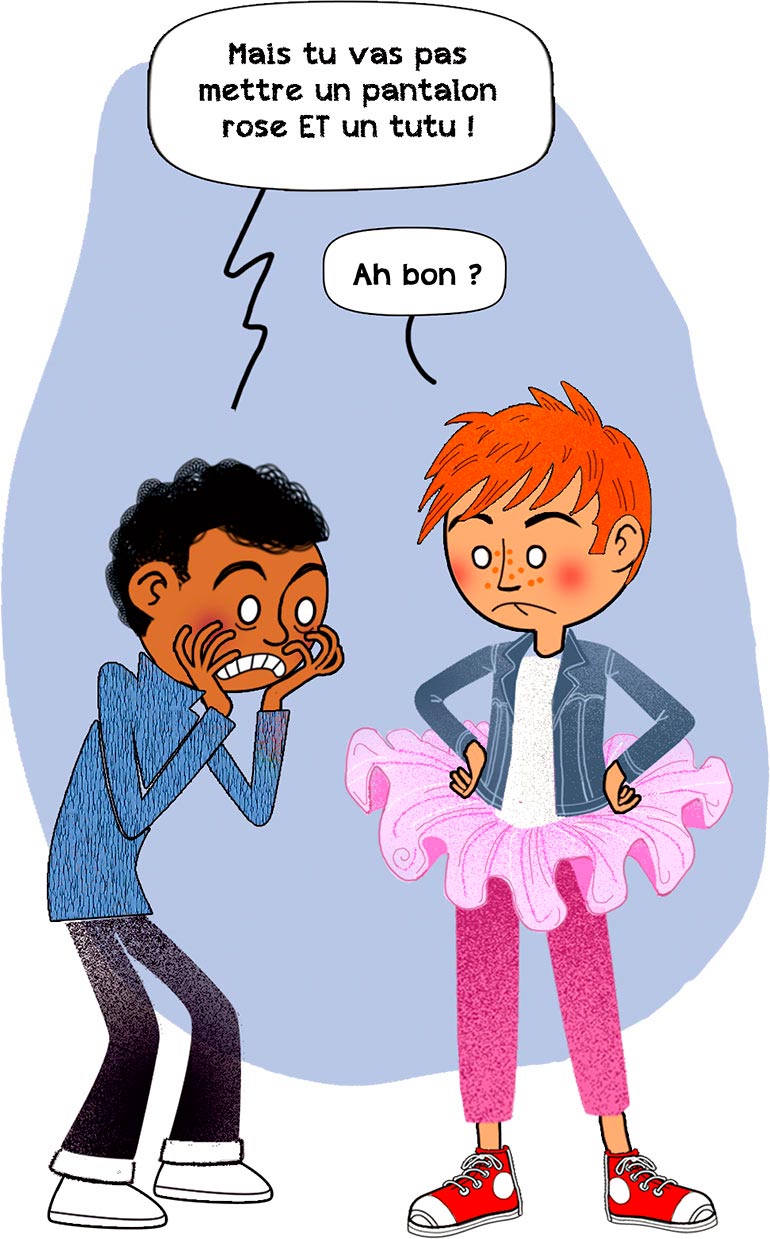 C’est un cliché de dire que le rose, c’est pour les filles. C’est quoi, être un garçon ?, article extrait du magazine Okapi n°1195, 1er mars 2024. Illustration : PrincessH.