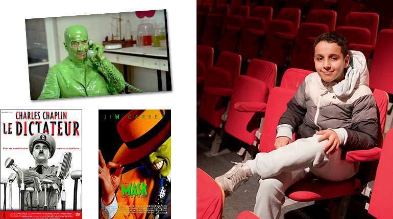 Ismaël et les films : Les aventures de Rabbi Jacob, The Mask, Le dictateur. Quel film te fait le plus rire ?, article extrait du magazine Okapi n°1197, 1er avril 2024. Photo : Gilles Leimdorfer - scène de film : YouTube.