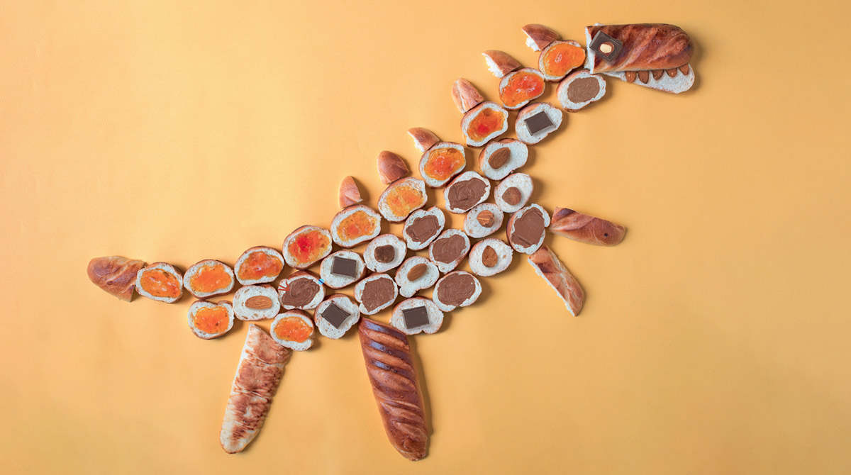 “Le tartinosaure”, Pomme d’Api n°632, octobre 2018. Conception : Marie-Pascale Nicolas-Cocagne. Réalisation : Charlotte Vannier. Photo : Didier Bizet.