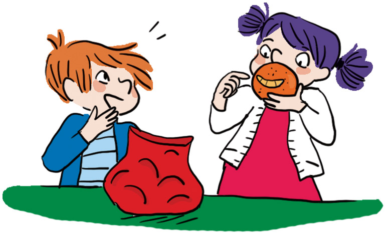 Jeu de Noël : le sourire de l'orange - Illustrations : Clotka. Supplément au n°610 de Pomme d'Api.