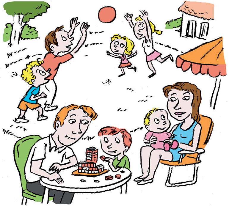 “Vacances en tribu : les sujets qui fâchent !”, supplément pour les parents du magazine Pomme d’Api n°654, août 2020. Illustrations : Muzo.