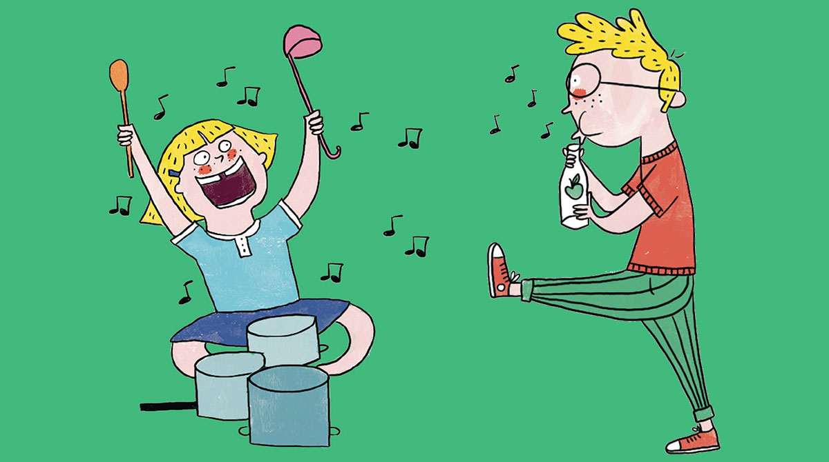 “Musique, maestro !”, supplément pour les parents du magazine Pomme d’Api n°688, juin 2023. Illustration : Pauline Perrolet.