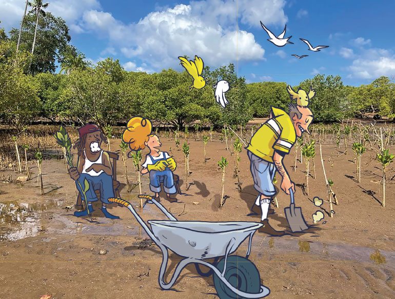 Lutter contre les inondations. 5 actions pour réparer la biodiversité, article extrait du magazine Phosphore n°561, 1er octobre 2023. Illustrations : Lucas Landais. Photo : Adobestock.