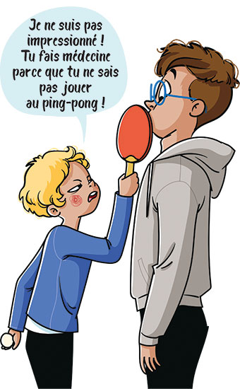 Si tes parents veulent que tu suives les pas de ton aîné.e… explique-leur combien vous êtes différents. Discute orientation avec tes parents… sans fights, article extrait du magazine Phosphore n°569, 1er février 2024. Illustration : Nathalie Jomard.