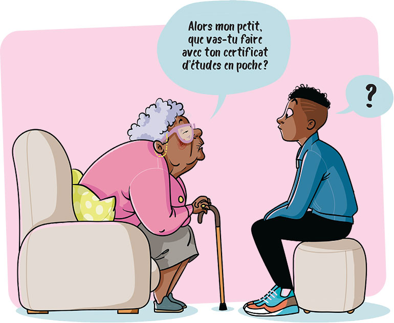 Si tes parents sont dépassés, sois tolérant… Discute orientation avec tes parents… sans fights, article extrait du magazine Phosphore n°569, 1er février 2024. Illustration : Nathalie Jomard.