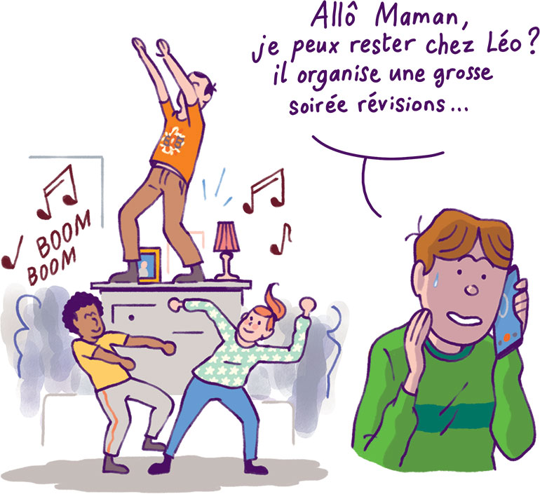 Travailler en groupe peut être utile : vous pouvez vous interroger mutuellement. Mémoire, le vrai du faux, article extrait du magazine Phosphore n°575, 1er mai 2024. Illustration : Quentin Vijoux.