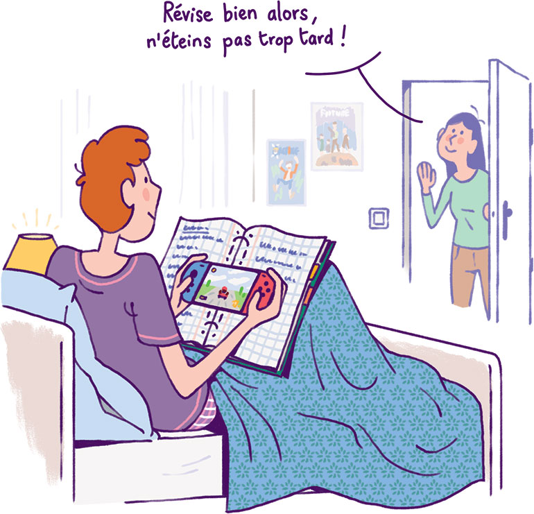 Les révisions, ça demande de l’organisation. Mémoire, le vrai du faux, article extrait du magazine Phosphore n°575, 1er mai 2024. Illustration : Quentin Vijoux.