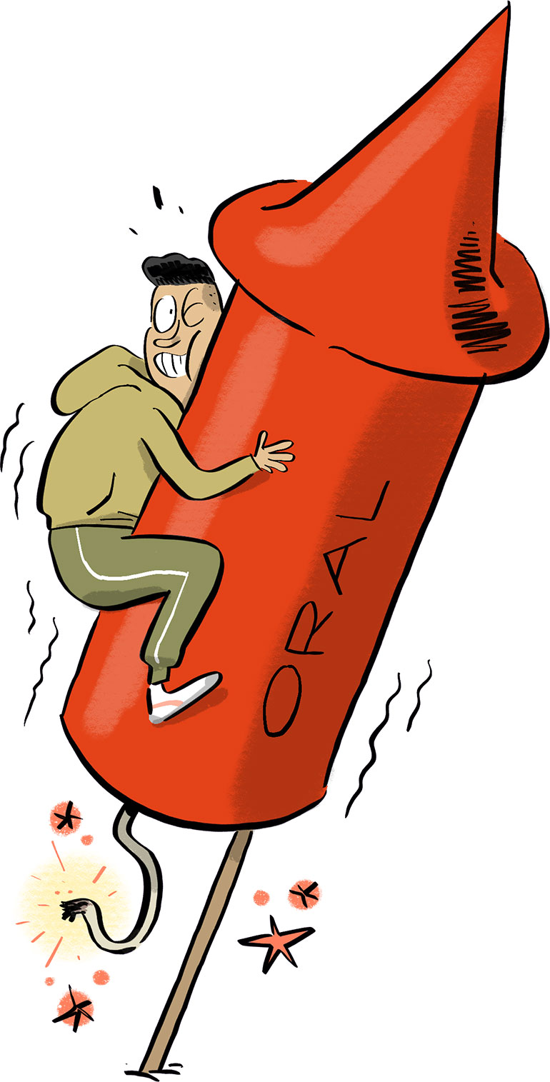 Examen oral : comment quitter la salle avec classe ?, Phosphore n° 577. © Illustration : Jérôme Sié.