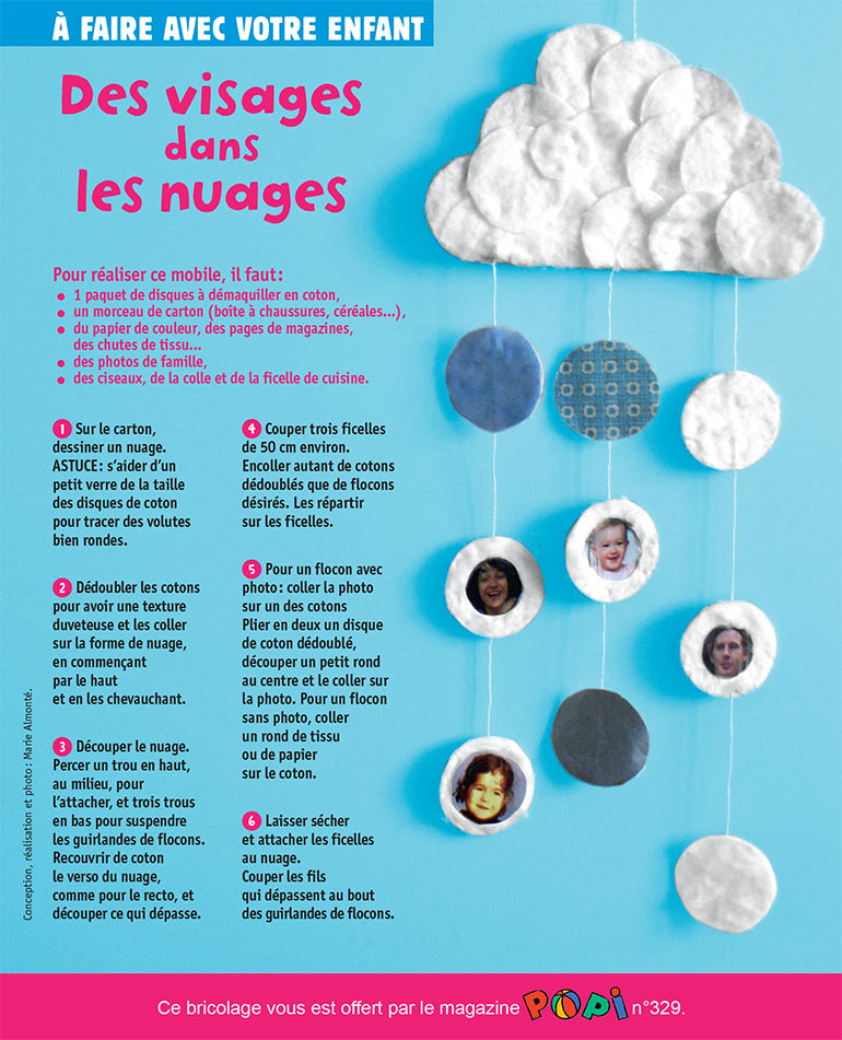 Fête des Mères : choisissez avec votre tout-petit des photos de votre famille et réalisez ensemble un porte-photos en forme de nuage tout doux. Bricolage Popi