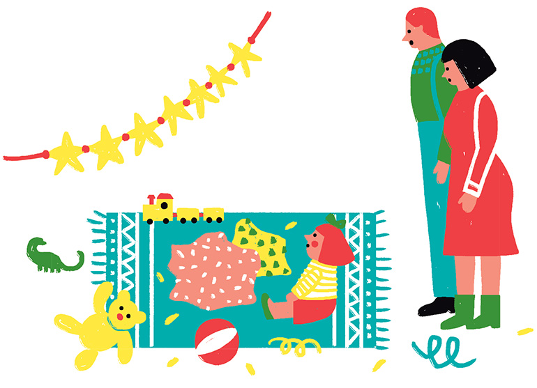 “Cadeaux de Noël : trouver la juste mesure”, supplément pour les parents du magazine Popi n°412, décembre 2020. Texte : Christine Lamiable. Illustrations : Liuna Virardi.