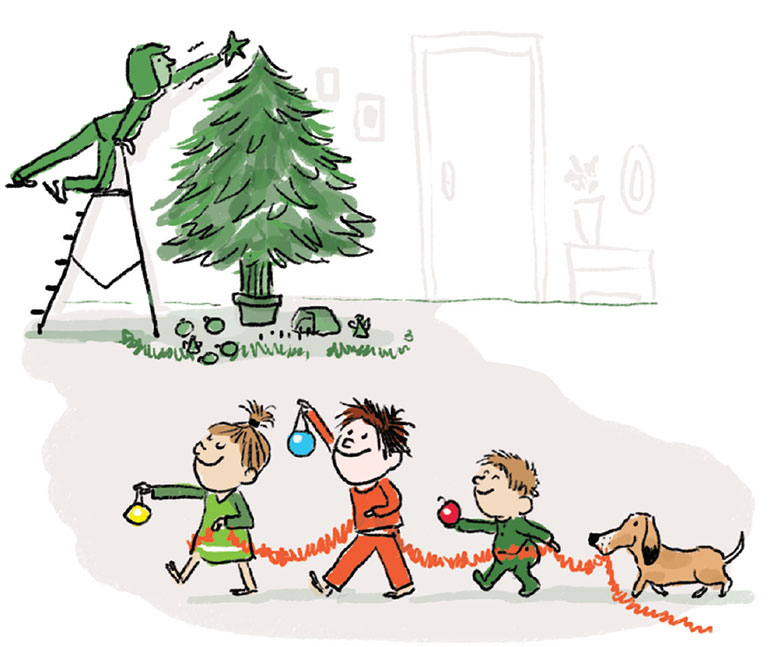 “Ses premiers Noëls : petits arrangements en famille”, supplément pour les parents du magazine Popi n°400, décembre 2019. Texte : Anne Bideault. Illustration : Zelda Zonk.