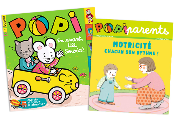 Couverture du magazine Popi n°439, n°440, avril 2023 - En avant, Lili souris ! - Supplément pour les parents : Motricité : chacun son rythme !