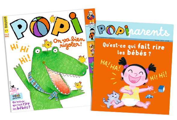 Couverture du magazine Popi n°438, février 2023 - On va bien rigoler ! - Supplément pour les parents : Qu'est-ce qui fait rire les bébés ?