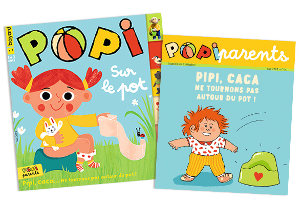 Couverture du magazine Popi n°441, mai 2023 - Sur le pot - Supplément pour les parents : Pipi, caca… Ne tournons pas autour du pot !