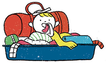 “Voyager léger : mission (im)possible ?”, supplément pour les parents du magazine Popi n°407, juillet 2020. Illustration : Aki.