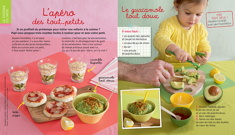 Cuisiner avec bébé : un guacamole tout doux. Supplément pour les parents du magazine Popi n°429, mai 2022. Photo : Isabelle Franciosa.