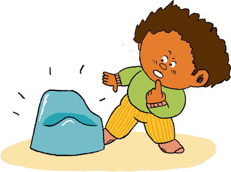 Lorsqu'ils sont sur le pot, certains enfants ont le sentiment de perdre un morceau d’eux-mêmes. Pipi, caca, ne tournons pas autour du pot !, supplément pour les parents du magazine Popi n°441, mai 2023. Illustration : Jean-François Biguet.