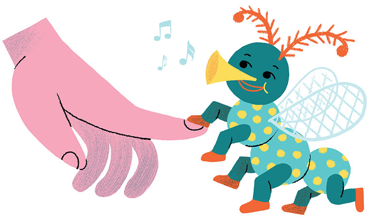 Les comptines, ces petites chansons qui font les délices des bébés, extrait du supplément pour les parents du magazine Popi n°449, janvier 2024. Illustration : Claire Perret.