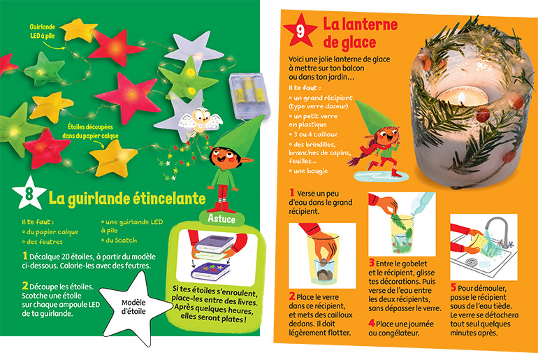 © Illustrations : Alice Turquois. Photo : Patrice Églin. La guirlande étincelante et la lanterne de glace. Youpi, n°399, décembre 2021.