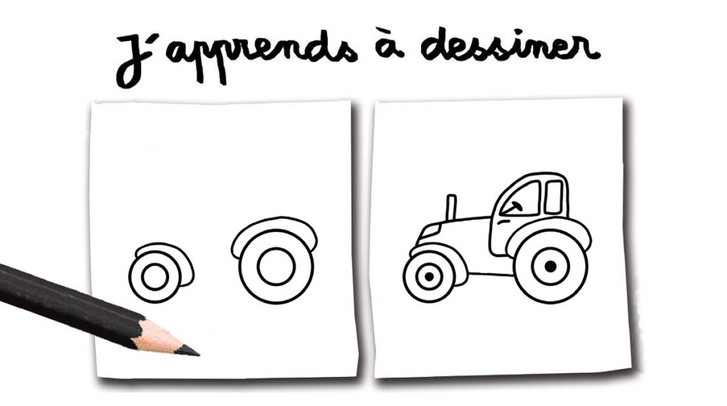 “J’apprends à dessiner un tracteur”, Youpi n°402, mars 2022. Illustrations : la rédaction de Youpi. Coloriage, tuto de dessin