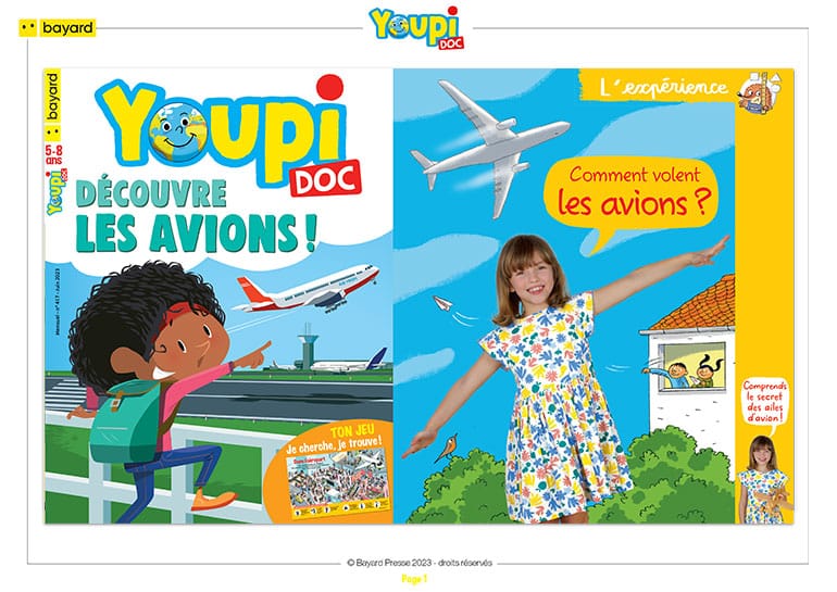 Comment volent les avions ? Youpi n°417, juin 2023. © Photo : Rebecca Josset. Illustration : Rémi Saillard.
