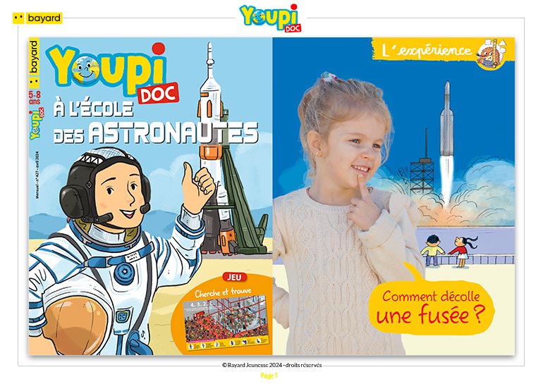 Expérience scientifique : Comment décolle une fusée ? Youpi n°427, avril 2024. Photo : Rebecca Josset.