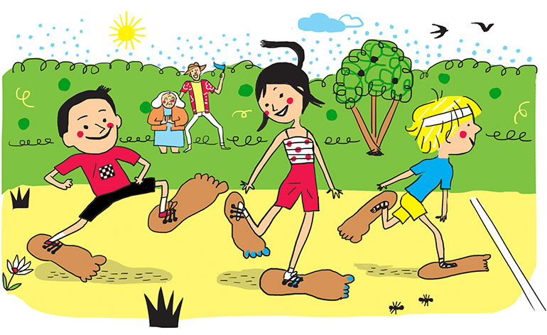 “Les Olympiades de la rigolade”, Astrapi n°951, 1er juillet 2020. Conception et texte : Rémi Chaurand. Illustrations : Line Hachem.