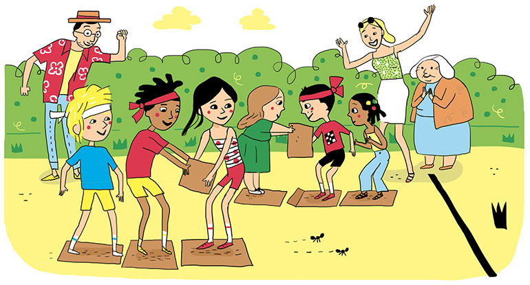 “Les Olympiades de la rigolade”, Astrapi n°951, 1er juillet 2020. Conception et texte : Rémi Chaurand. Illustrations : Line Hachem.